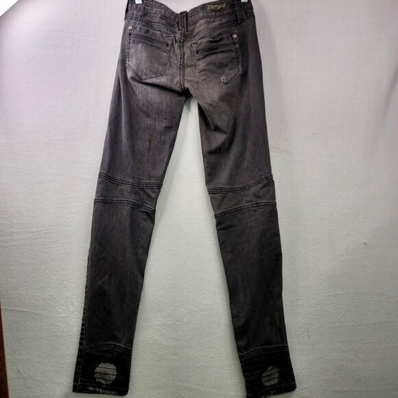 Vintage1 Black Distressed Skinny Jeans Zipper Ankle Stitch Detailing Size 25 - Picture 9 of 15